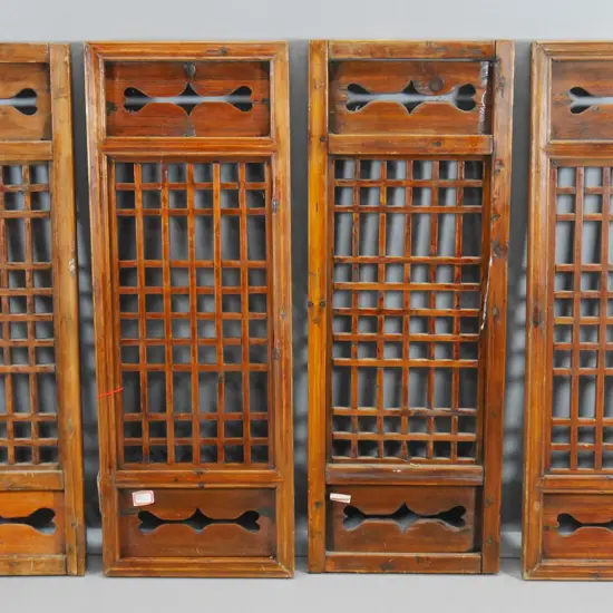 set of 4 vintage Chinese window shutters - some restored parts, 2 have hinges - each H-960 W-350