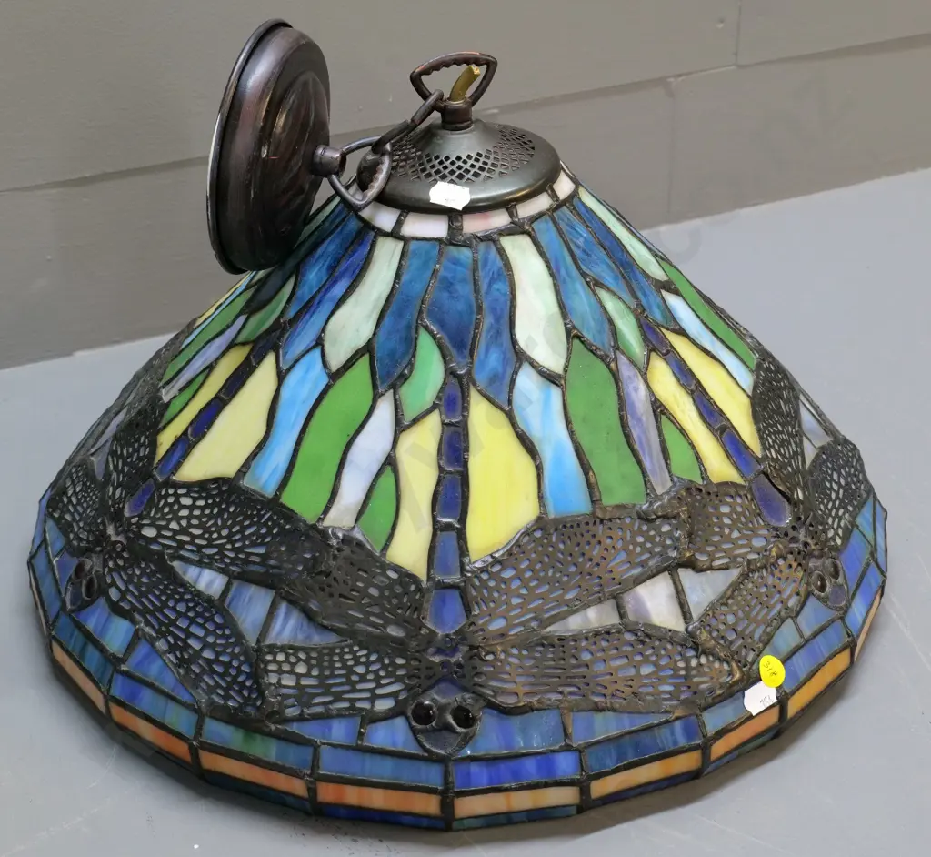 reproduction Tiffany style dragonfly pattern hanging light fitting and ceiling rose H260 Diameter 400 Image 1++