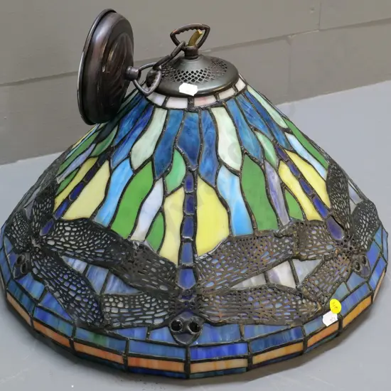 reproduction Tiffany style dragonfly pattern hanging light fitting and ceiling rose H260 Diameter 400