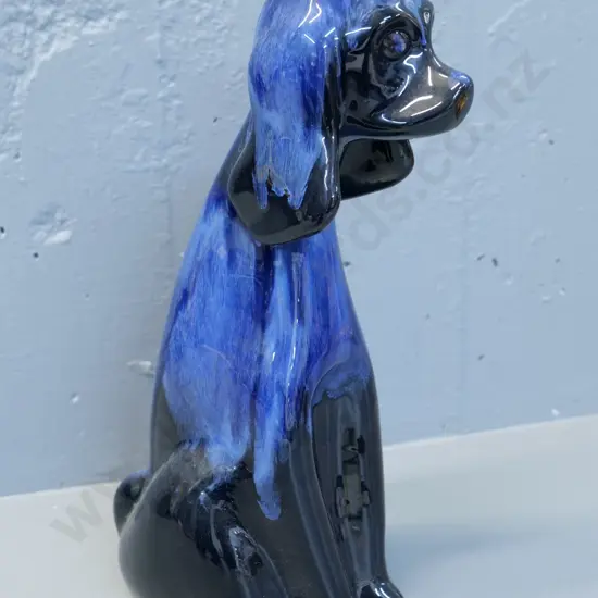 Blue Mountain pottery dog figure in midnight blue glaze H-340 L-200