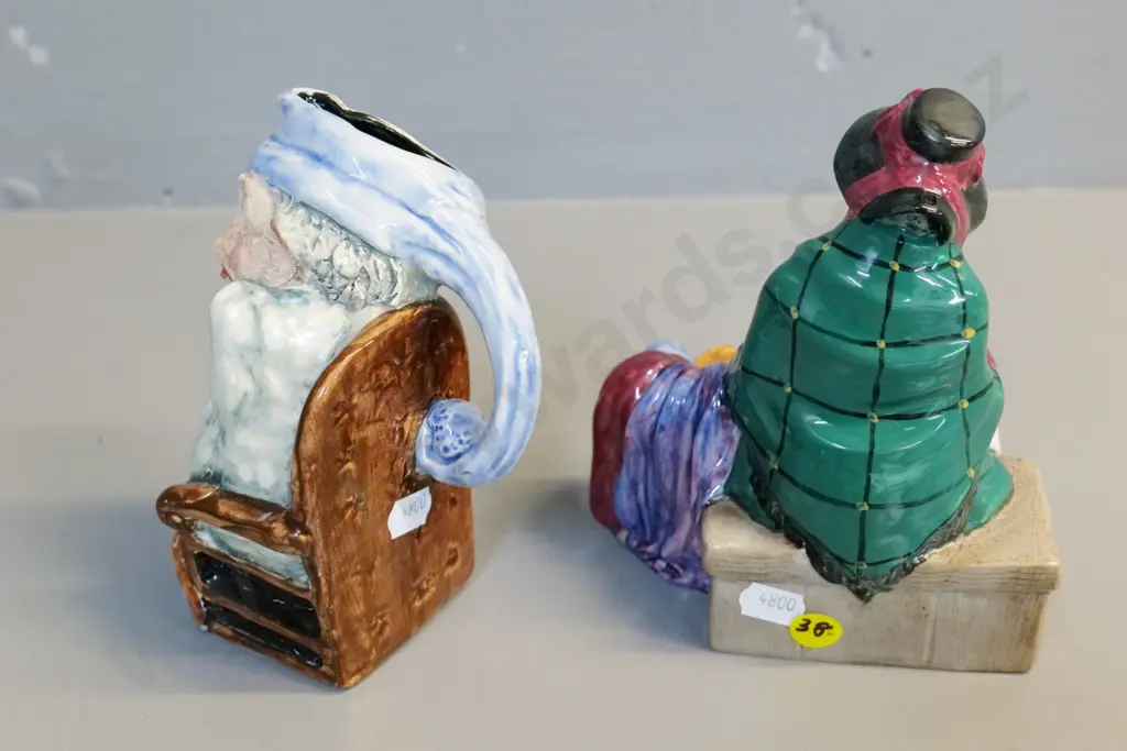 Royal Doulton Silks & Ribbons seller H-150 and a Burleigh Scrooge figure with some glaze chips Image 1++