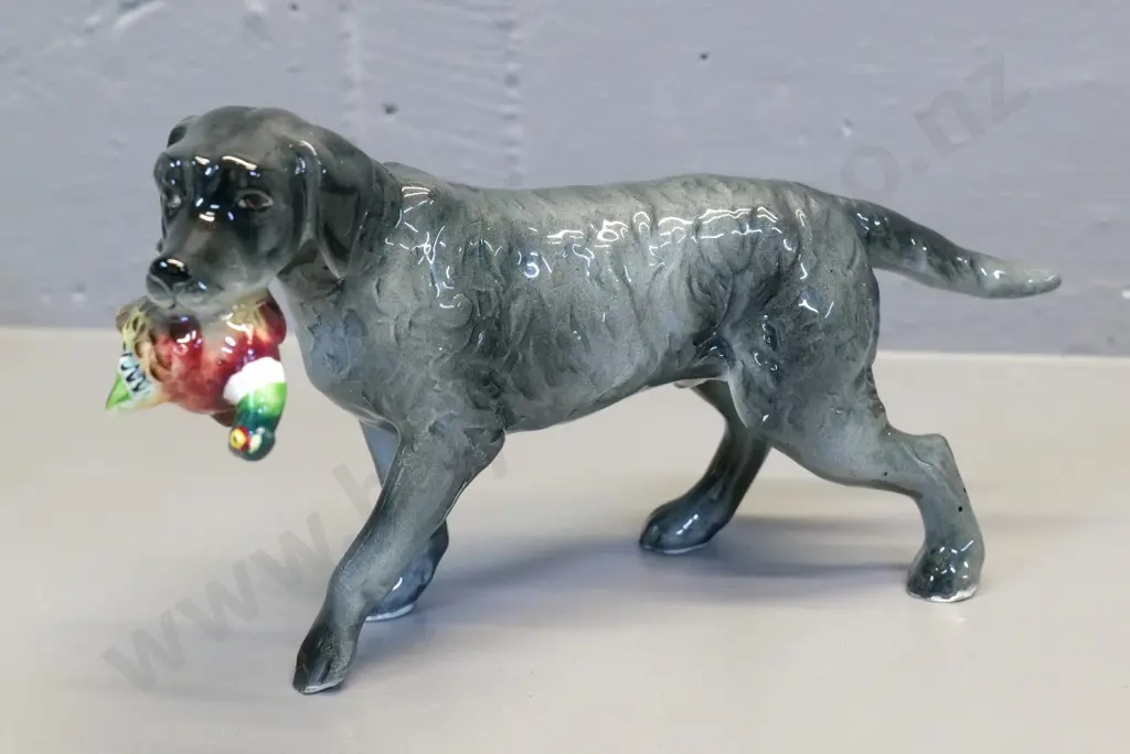 ceramic retriever dog with duck or pheasant in mouth - no maker's marks H-140 L-230 Image 1++