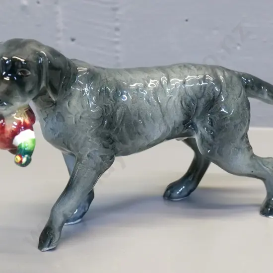 ceramic retriever dog with duck or pheasant in mouth - no maker's marks H-140 L-230