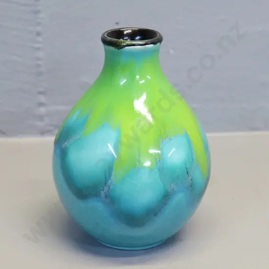 mid-century Poole drip-glaze vase - some crazing H-130 Diameter 100