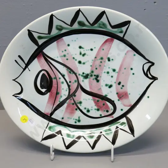 Crown Lynn Frank Carpay oval fish dish - marked Werk 765-7 w/tiki mark - some crazing/staining L305 W260