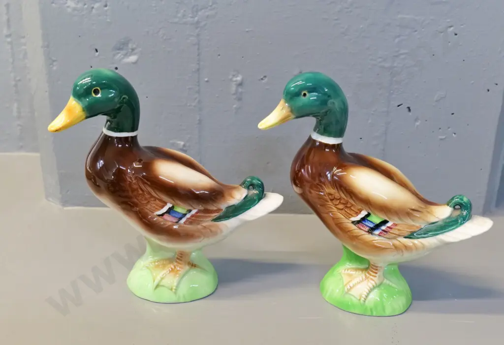 pair of large ceramic duck ornaments - no maker's marks H-210 L-210 Image 1++