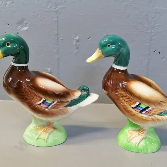 pair of large ceramic duck ornaments - no maker's marks H-210 L-210