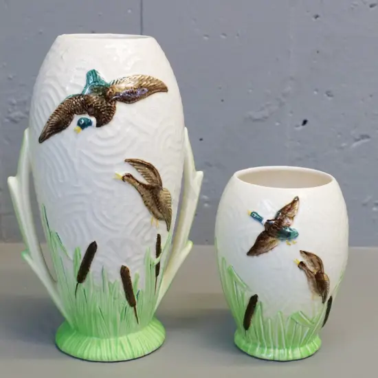 2 Sylvac wild duck pattern vases - No. 1867 H-240 and 1856? hard to make out