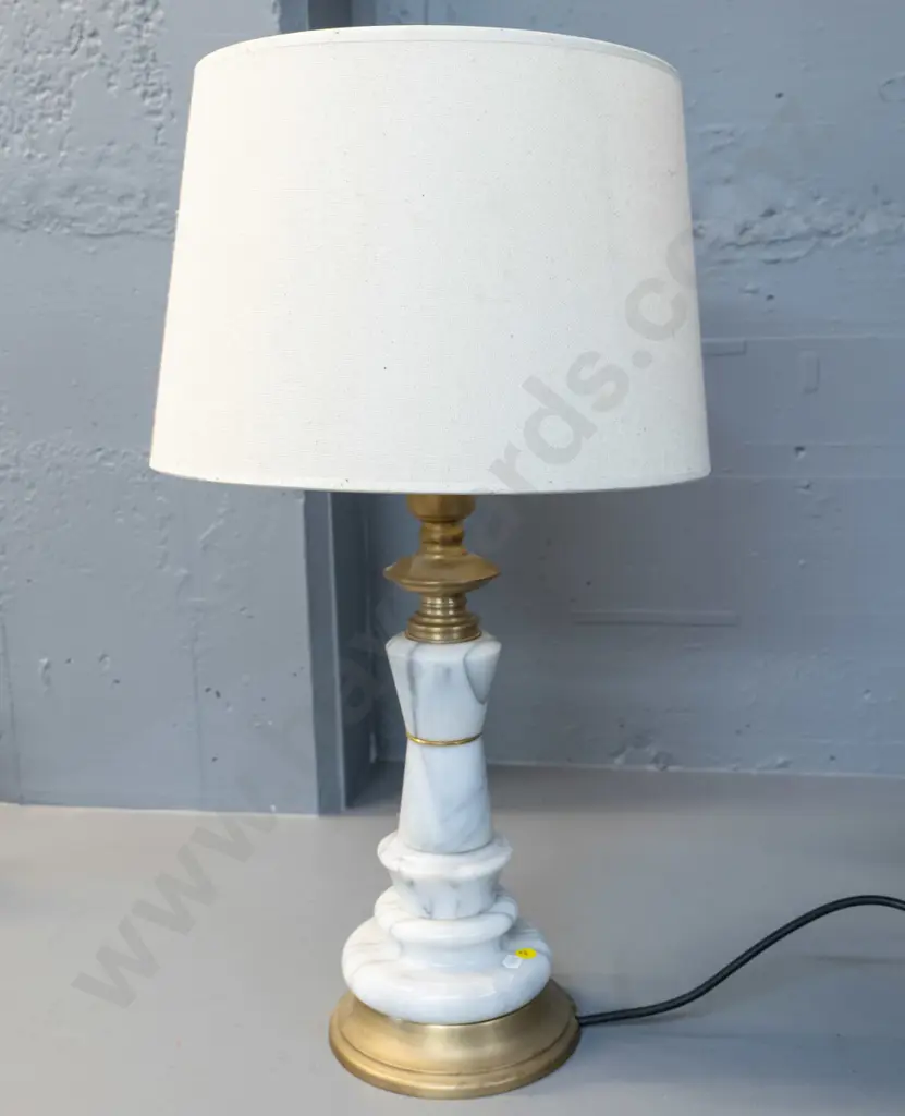 alabaster and brass table lamp - some marks to fabric shade H-640 Diameter 350 Image 1++