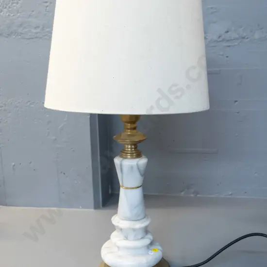 alabaster and brass table lamp - some marks to fabric shade H-640 Diameter 350