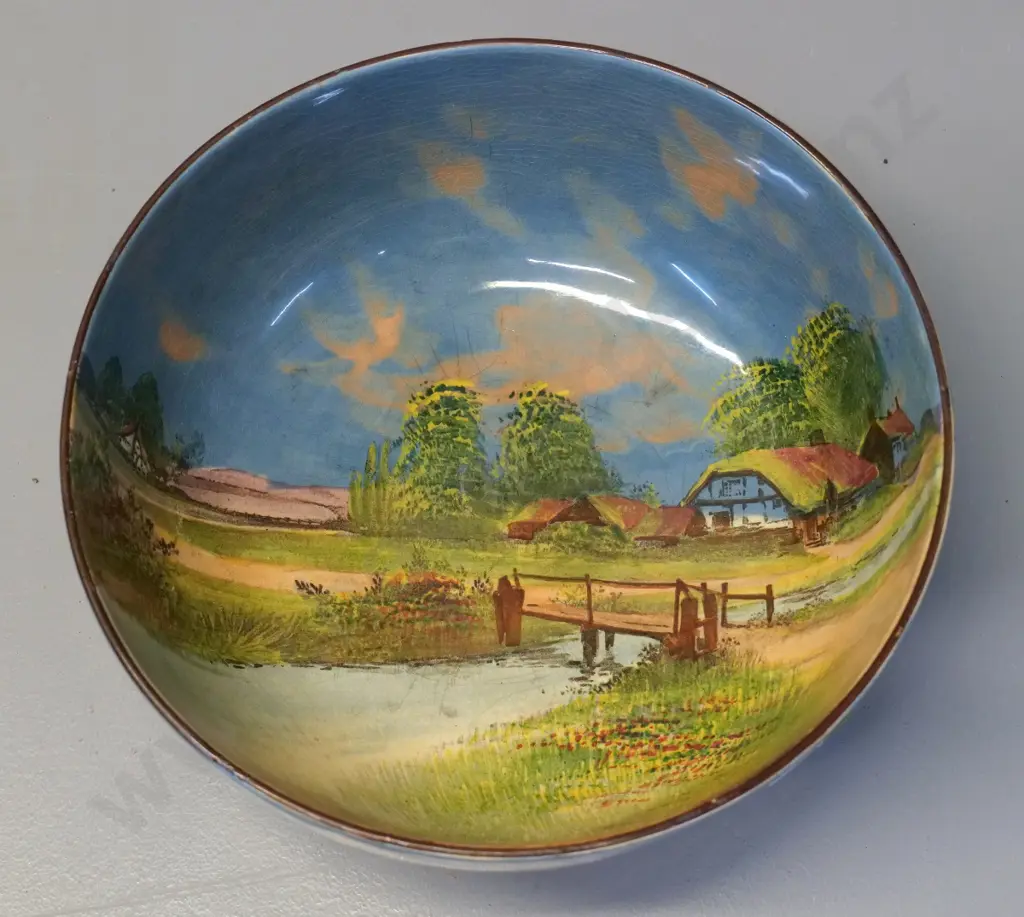 Royal Doulton rustic / village scene series fruit bowl - some crazing H-100 D-230 Image 1++