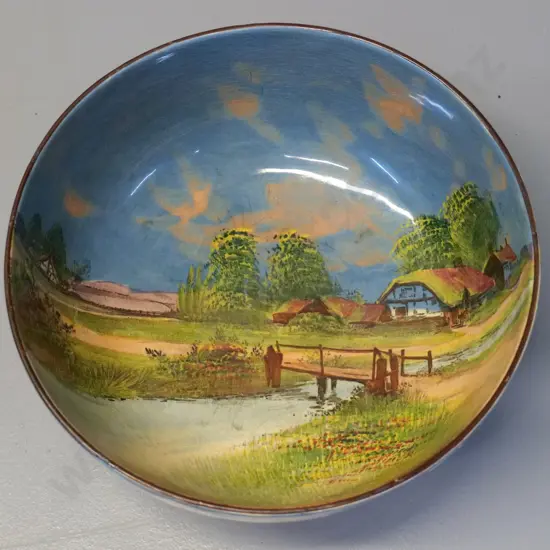 Royal Doulton rustic / village scene series fruit bowl - some crazing H-100 D-230