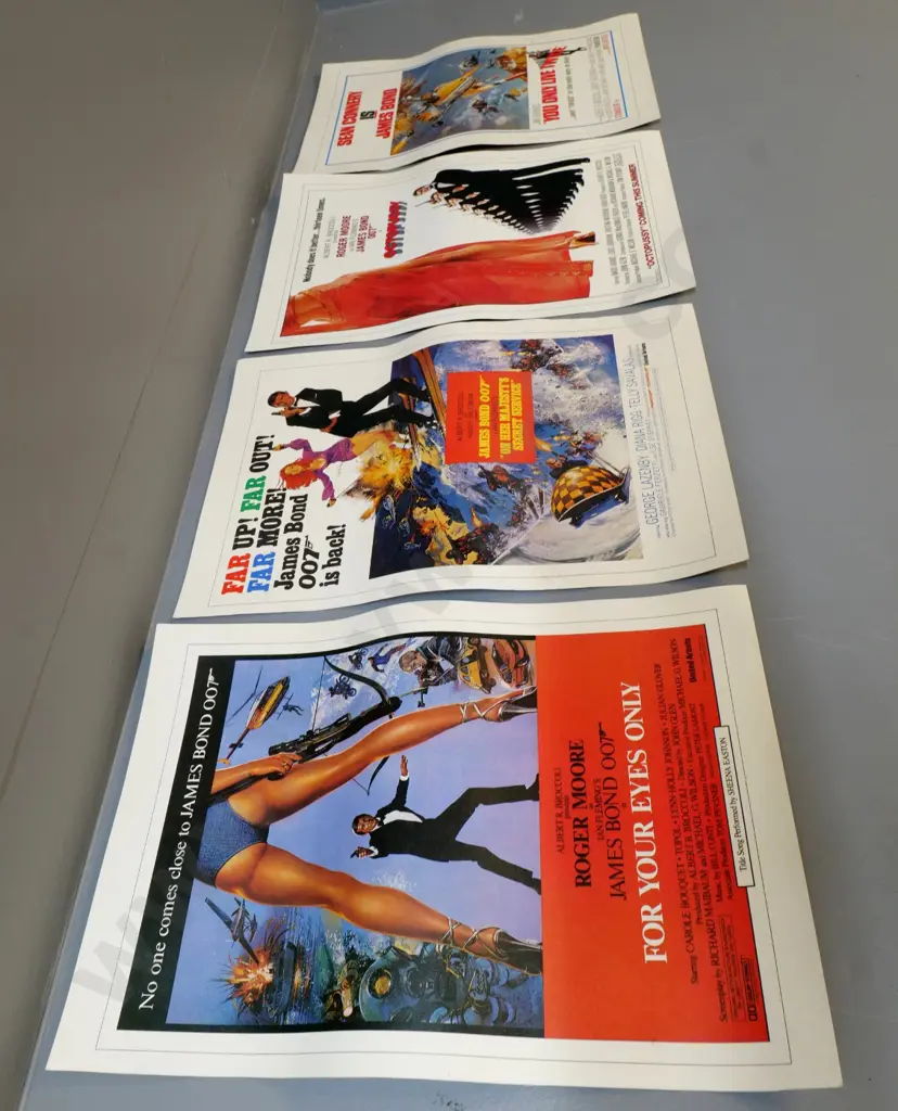 4 small reproduction poster prints - James Bond films - For your Eyes Only, You Only Live Twice, etc. - sheets H435 W290 Image 1++