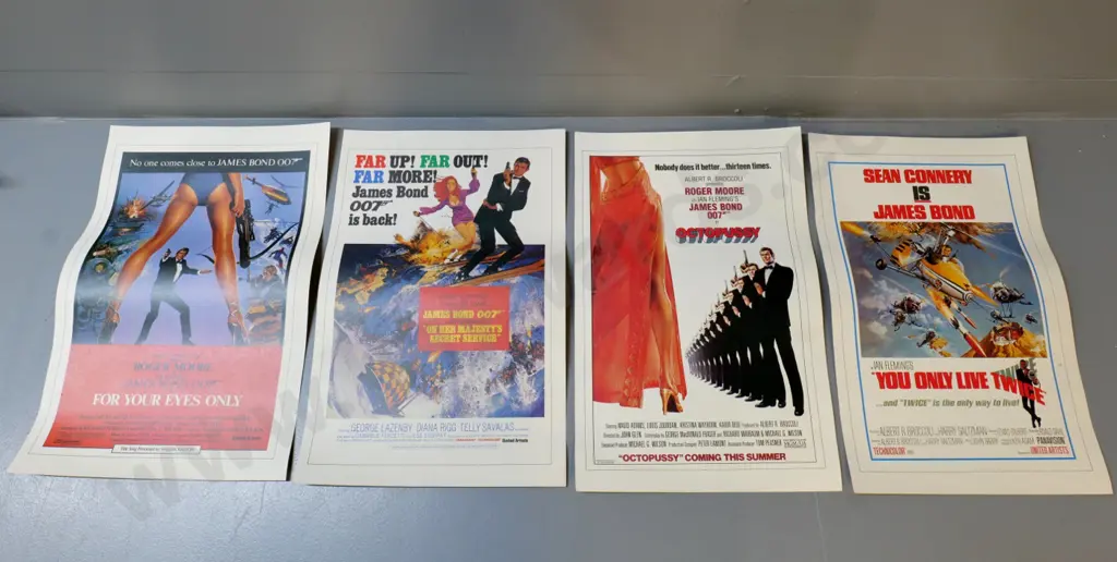 4 small reproduction poster prints - James Bond films - For your Eyes Only, You Only Live Twice, etc. - sheets H435 W290 Image 1++
