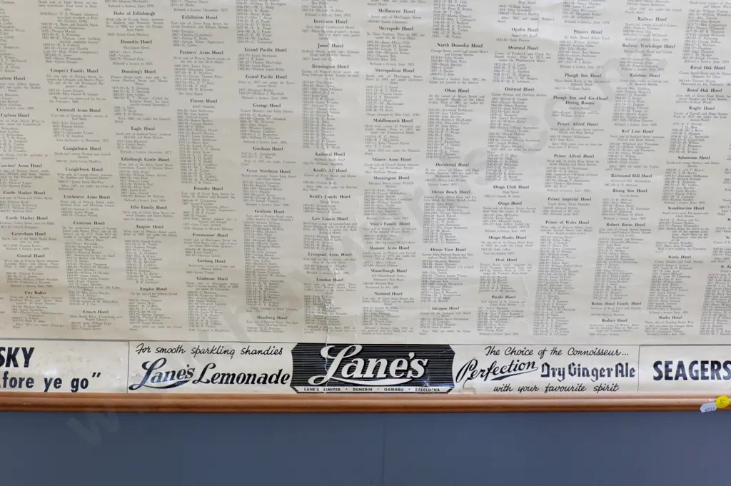vintage H.C. Carter Ltd. Hotel Brokers "Hotels of Dunedin" wall chart - some damage / wear H760 W1010 Image 1++