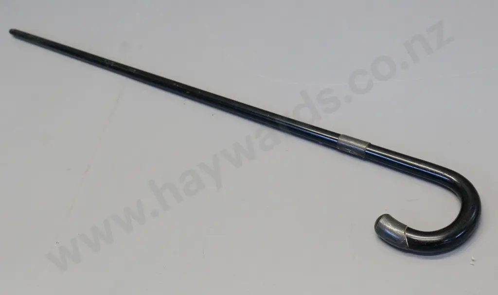 ebony walking stick with sterling silver band and cap, with 1925 Lodge Oceanic engraving L-900 Image 1++
