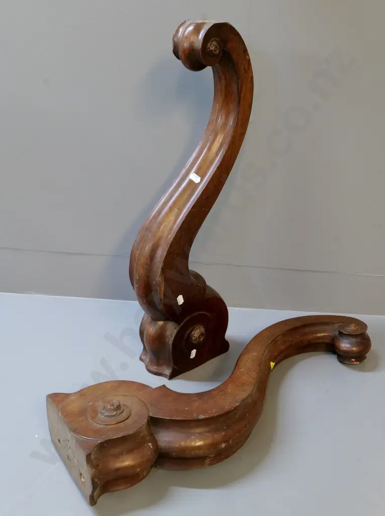 pair of Victorian carved walnut scroll shape table legs H-580 Image 1++