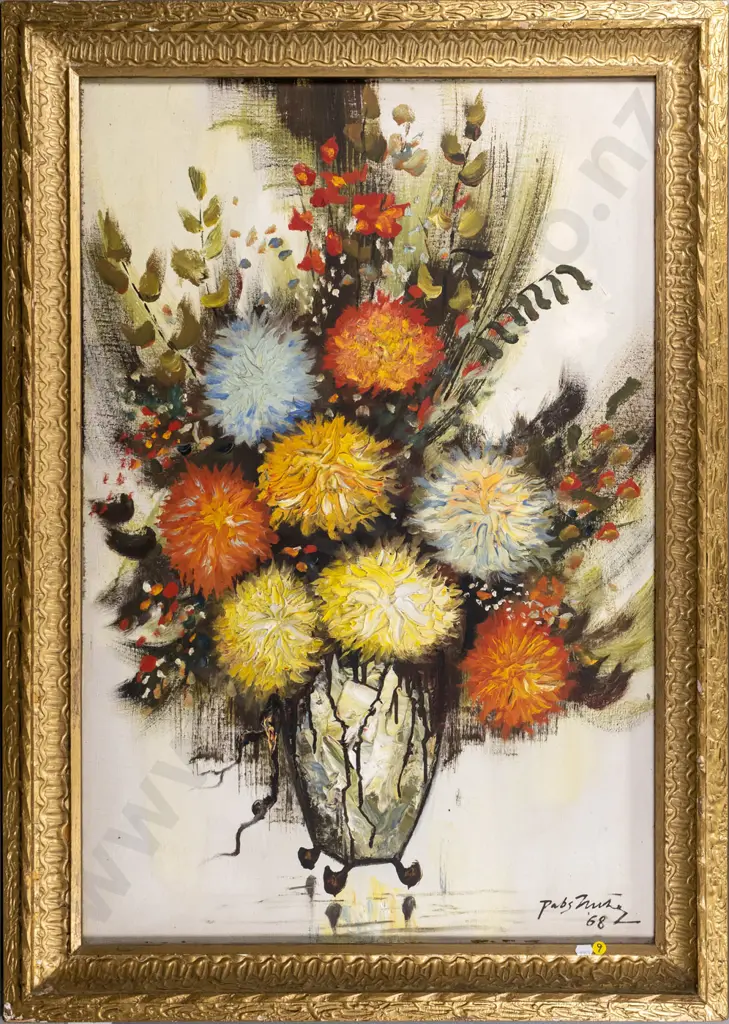 gilt framed oil - still life flowers (chips to frame) H-1060 W-750 Image 1++