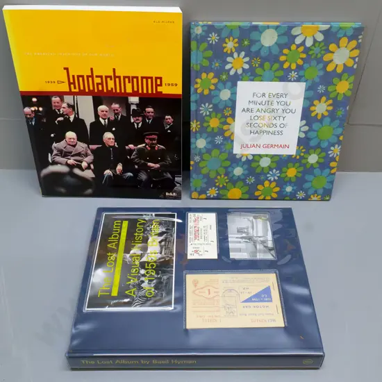 3 books - Julian Germain photo book, Kodachrome, and 'The Lost Album' 1950s Britain w/reproduction ephemera
