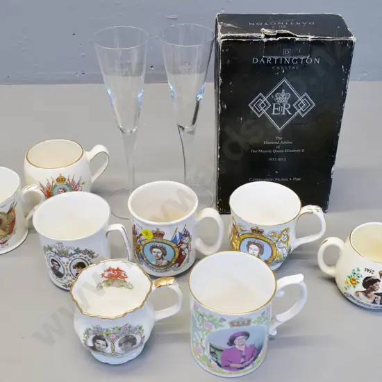 Assortment of Royal Memorabilia, 8 mugs and boxed diamond jubilee champagne flutes