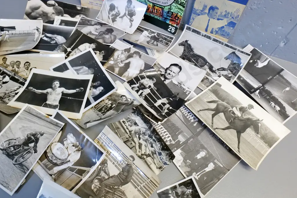 large collection of sport photographs - boxing, tennis, racing, etc - and 3 sports programs Image 1++