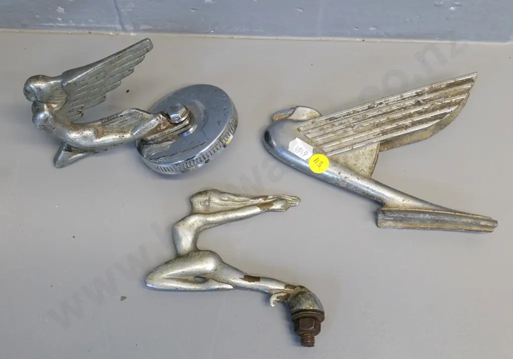3 vintage automotive bonnet mascots / ornaments - winged figures, largest L-170 Image 1++