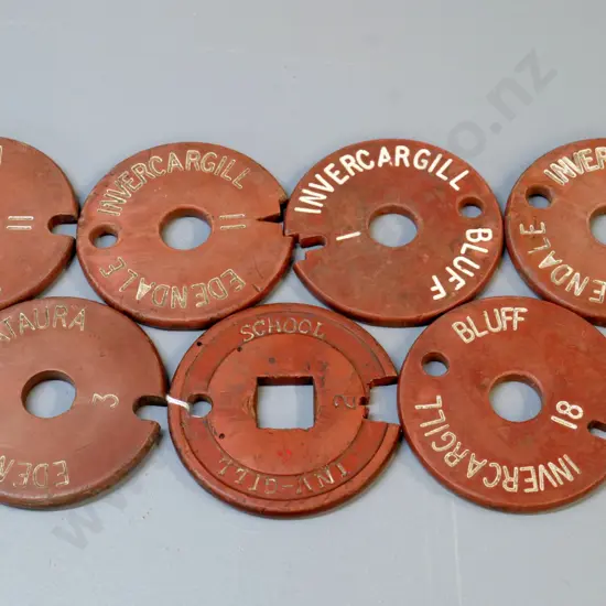 7 tablets for the Tyer's Tablet Machines used by NZR - engraved with Invercargill or southland locations. Each D-100