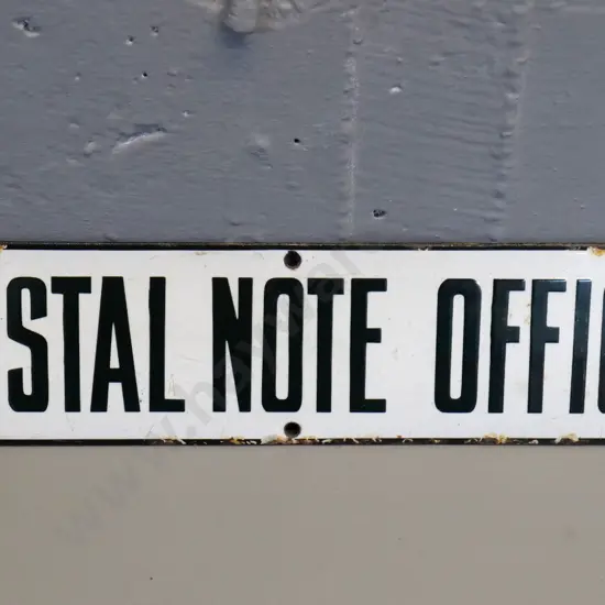 small enamel on metal sign - "Postal Note Office" has 53a in bottom corner - a bit of enamel loss H75 W305
