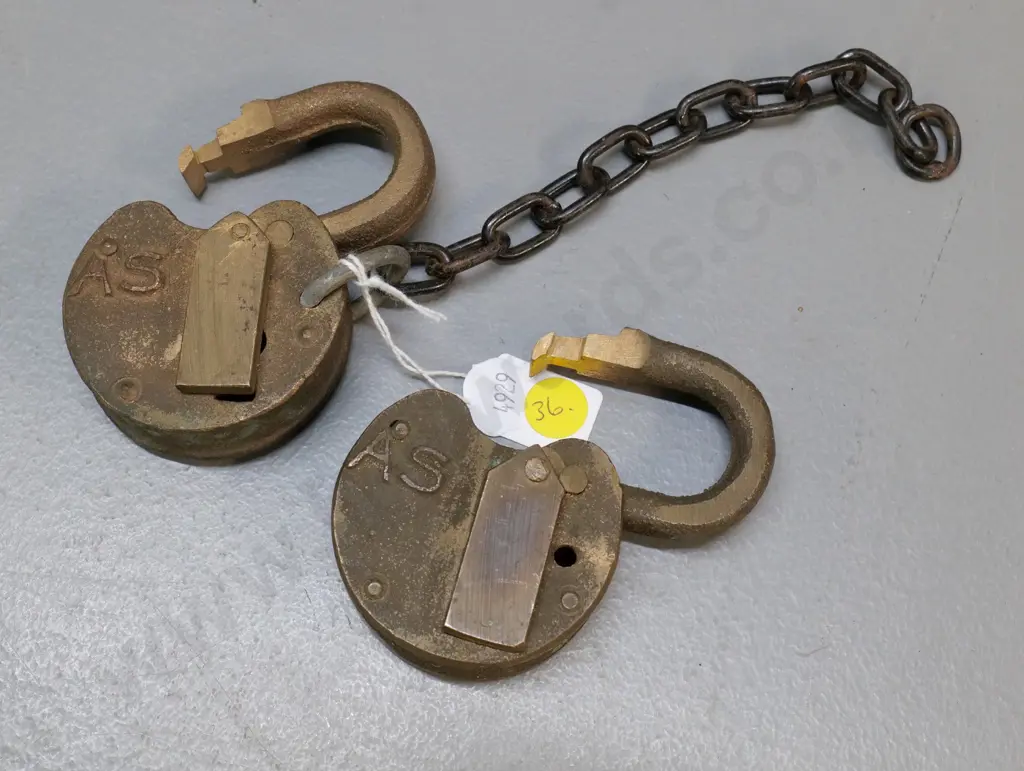 NZR points padlocks, no keys - note says unused, stamped 'AS' - H-90 W-60 Image 1++