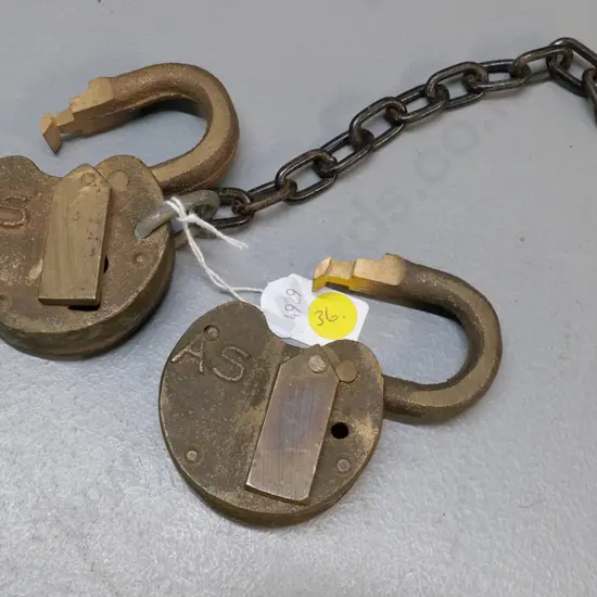 NZR points padlocks, no keys - note says unused, stamped 'AS' - H-90 W-60