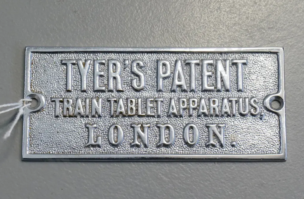 chrome plaque / label from NZR Tyer's tablet machine - "Tyer's Patent Train Tablet London" H55 W120 Image 1++