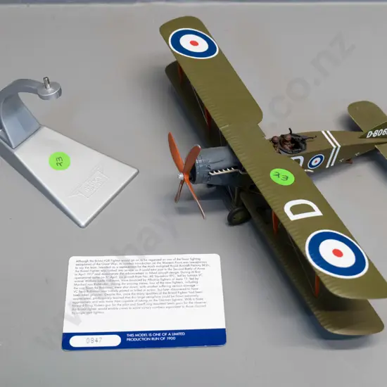 Corgi 1:48 die-cast RAF F2B Bristol WW1 fighter with plastic stand &  limited edition certificate card