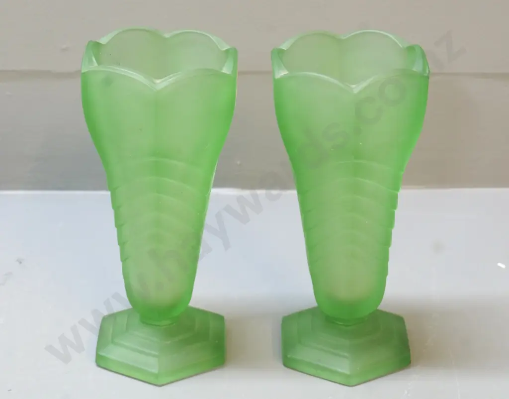 pair of deco frosted green glass vases H-210 W-90 Image 1++
