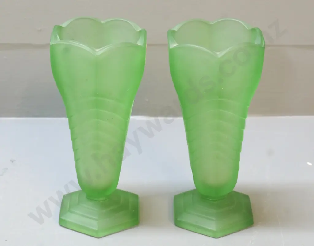 pair of deco frosted green glass vases H-210 W-90 Image 1++