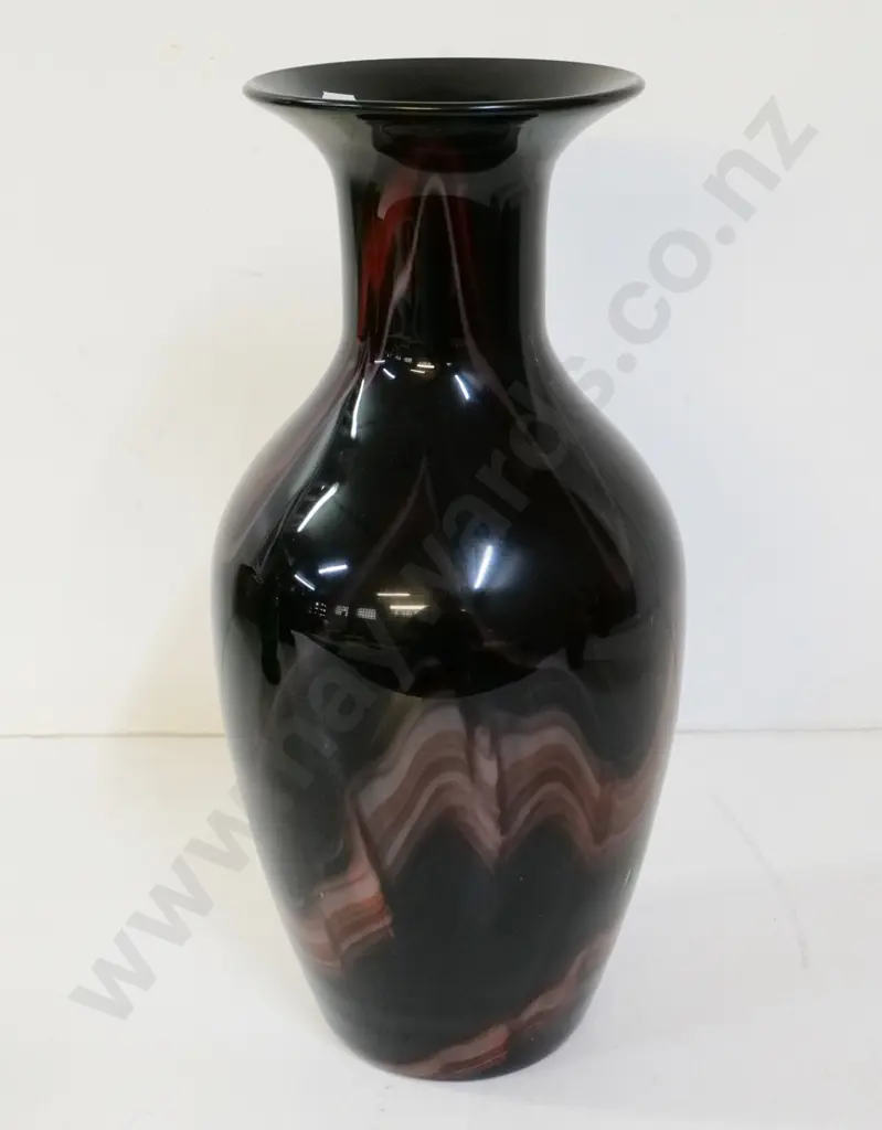 art glass vase - brown and black swag pattern H-450 Image 1++