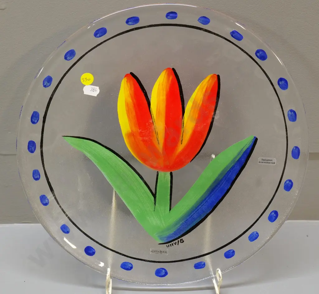 Kosta Boda Swedish glass hand-painted charger - initialled (Ulrica Hydman Vallien) some scratches D-320 Image 1++