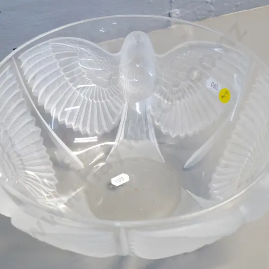Lalique style clear and frosted bird pattern glass bowl H-120 Diameter 260