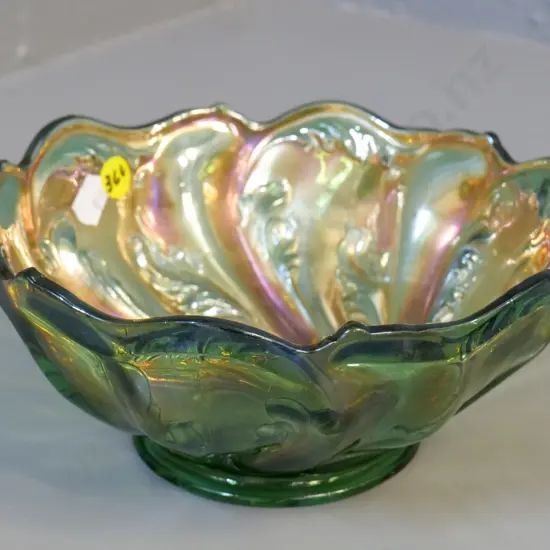 green carnival glass bowl H-90 D-190