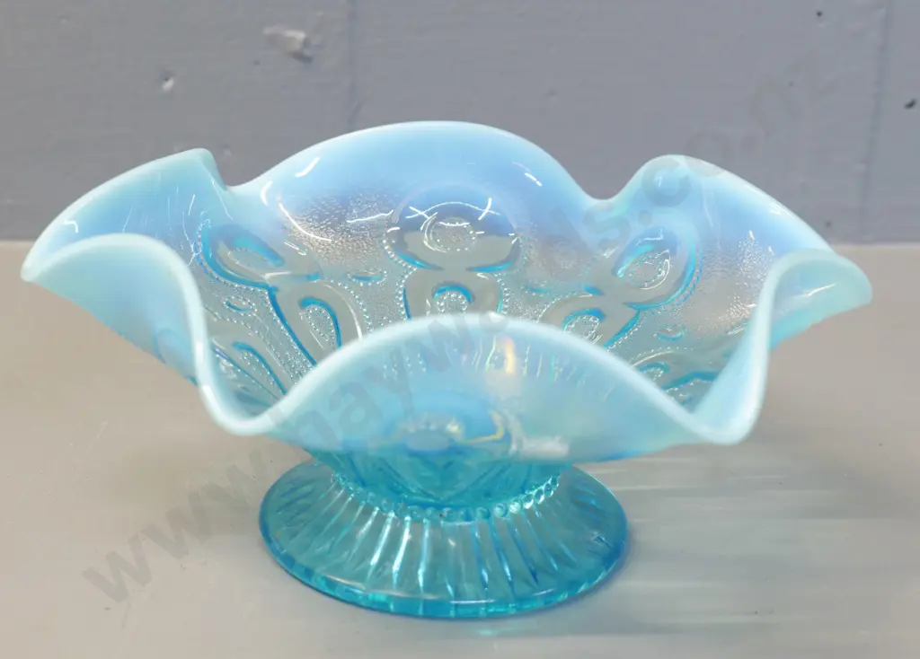 turquoise depression glass comport bowl with lustre border H-95 Diameter 220 Image 1++