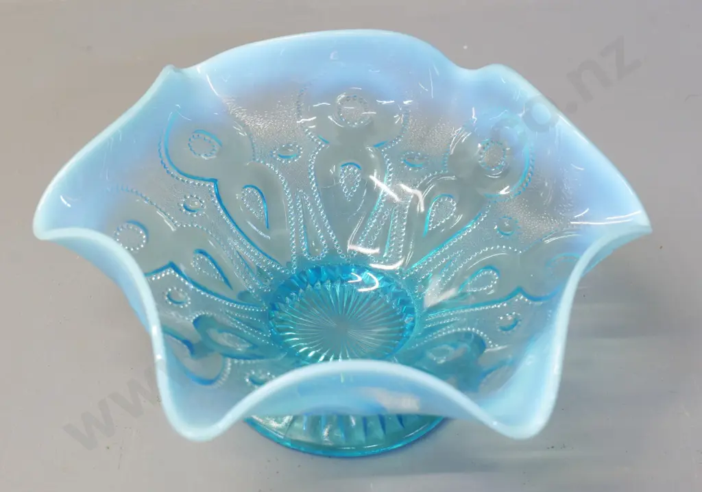 turquoise depression glass comport bowl with lustre border H-95 Diameter 220 Image 1++