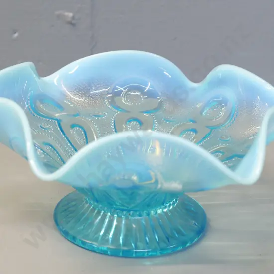 turquoise depression glass comport bowl with lustre border H-95 Diameter 220