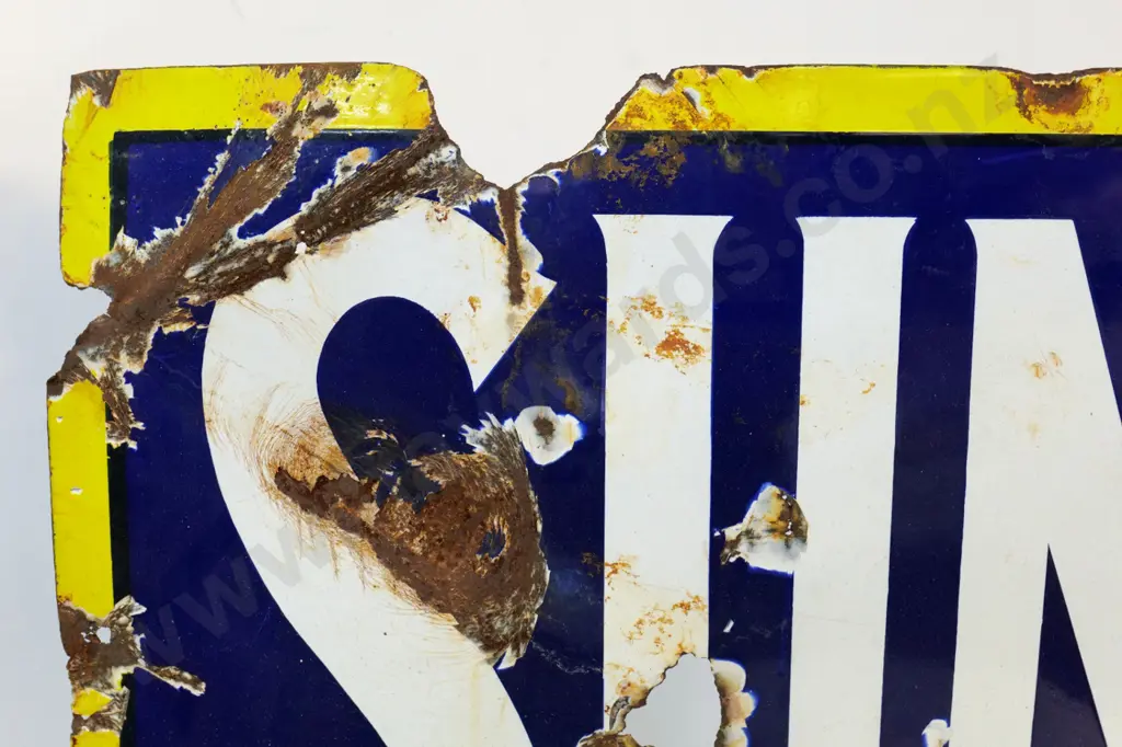 vintage enamel on metal Sunlight Soap advertising sign - warped, damage, chips to enamel, corrosion H460 W910 Image 1++