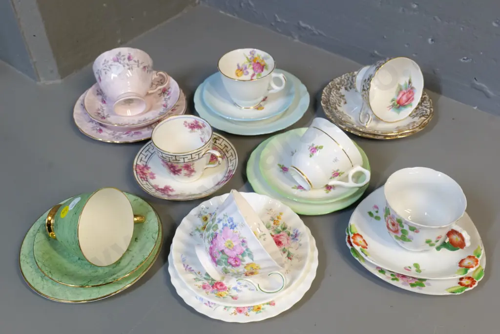 7 English trios and 1 cup & saucer - Royal Doulton, Royal Albert, etc. Image 1++