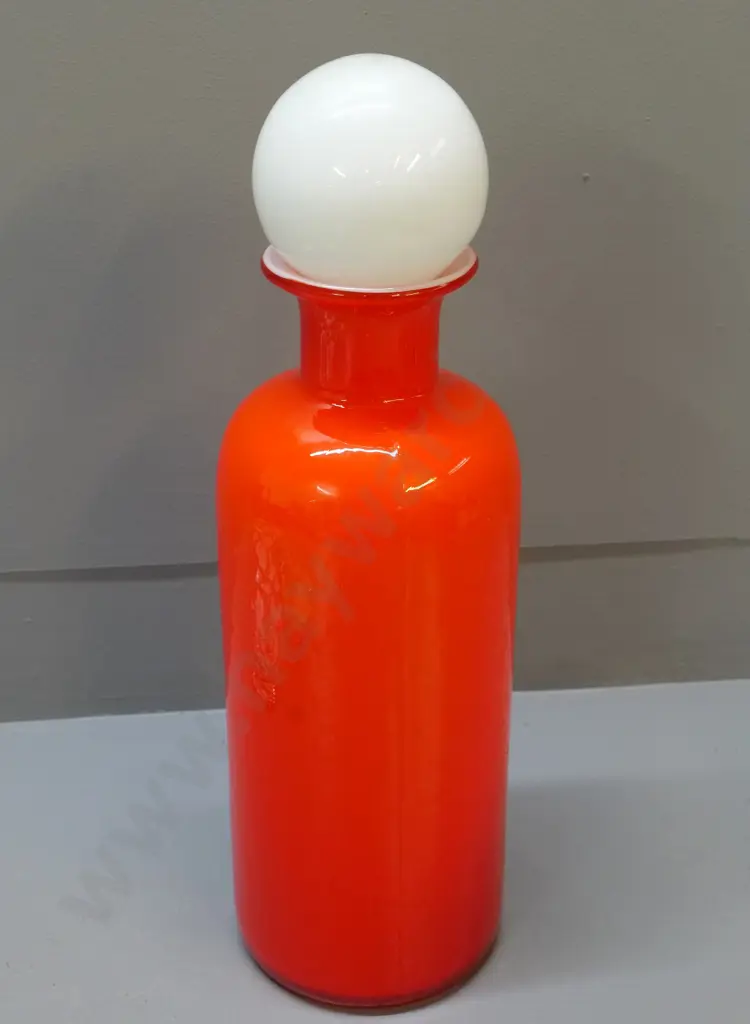 art glass vase - orange with white lining and ball stopper H-450 Image 1++