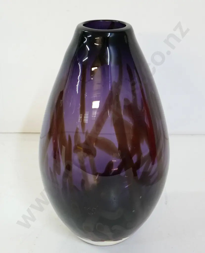 art glass vase - purple with red/brown pattern H-340 Image 1++