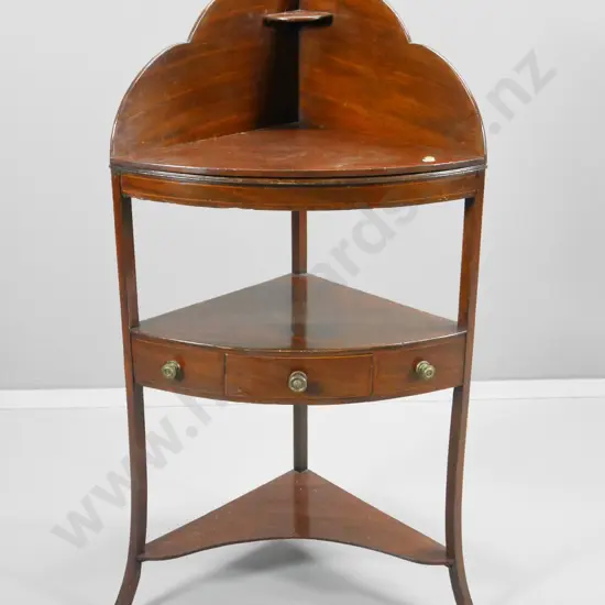 mahogany corner washstand with removable top shelf, single drawer H-1100 W-570