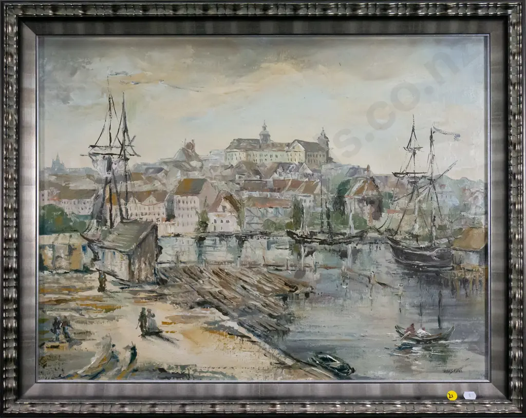 Rabela Ewa Staskiewicz - framed oil - Polish quayside  H-480 W-630 Image 1++