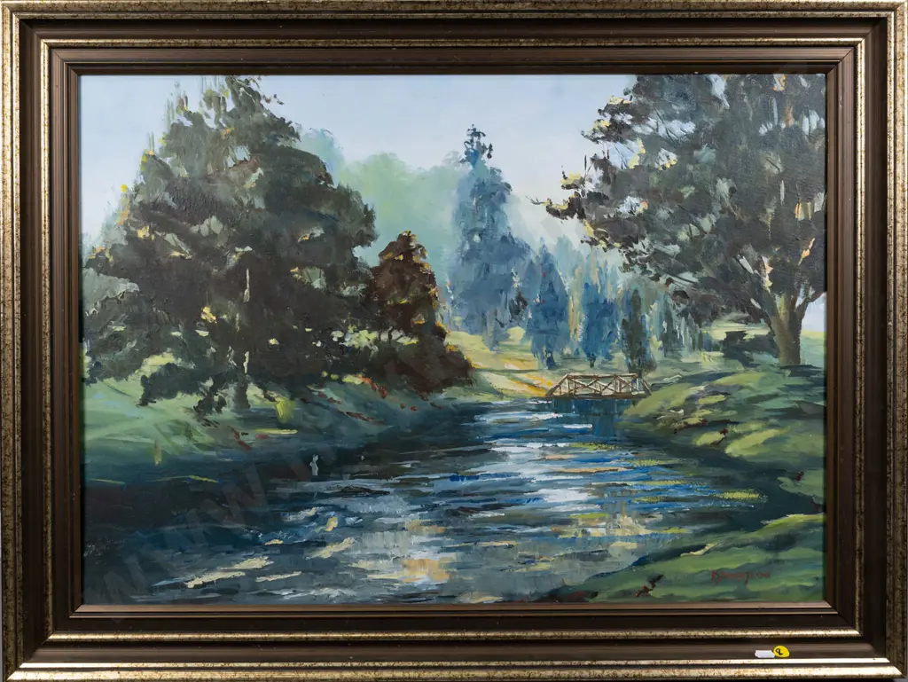 framed oil - river scene H-490 W-680 Image 1++