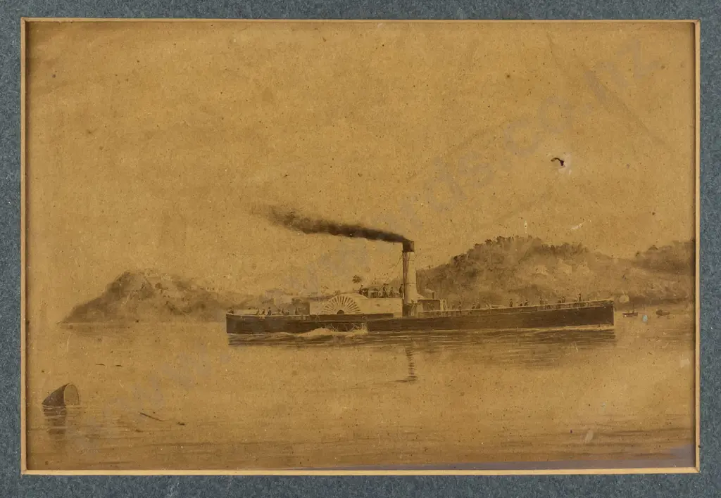 framed print "Golden Hind paddle steamer, Otago Harbour" H-130 W-200 Image 1++