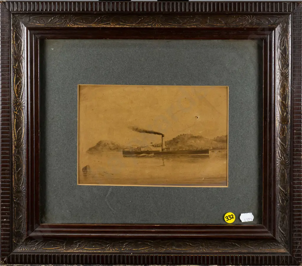 framed print "Golden Hind paddle steamer, Otago Harbour" H-130 W-200 Image 1++